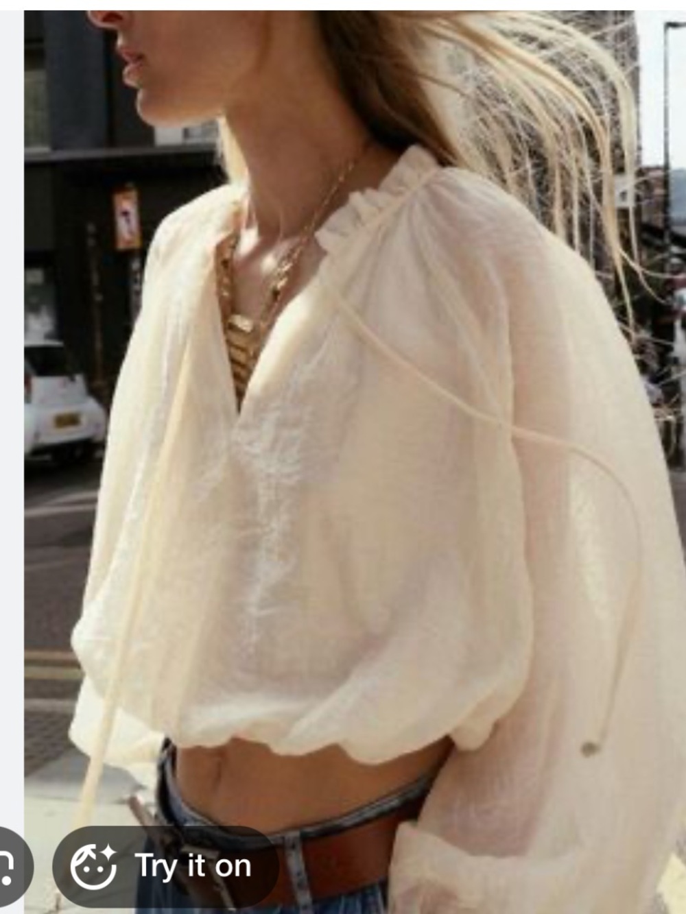 Zara Cream Cropped Peasant Blouse